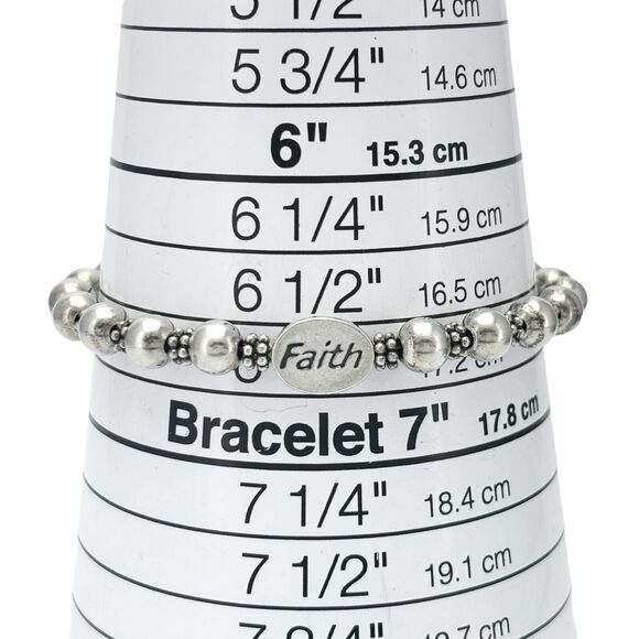 Vintage Sterling Silver 925 Beaded "Faith" Toggle Bracelet 7.25" - Picture 3 of 5